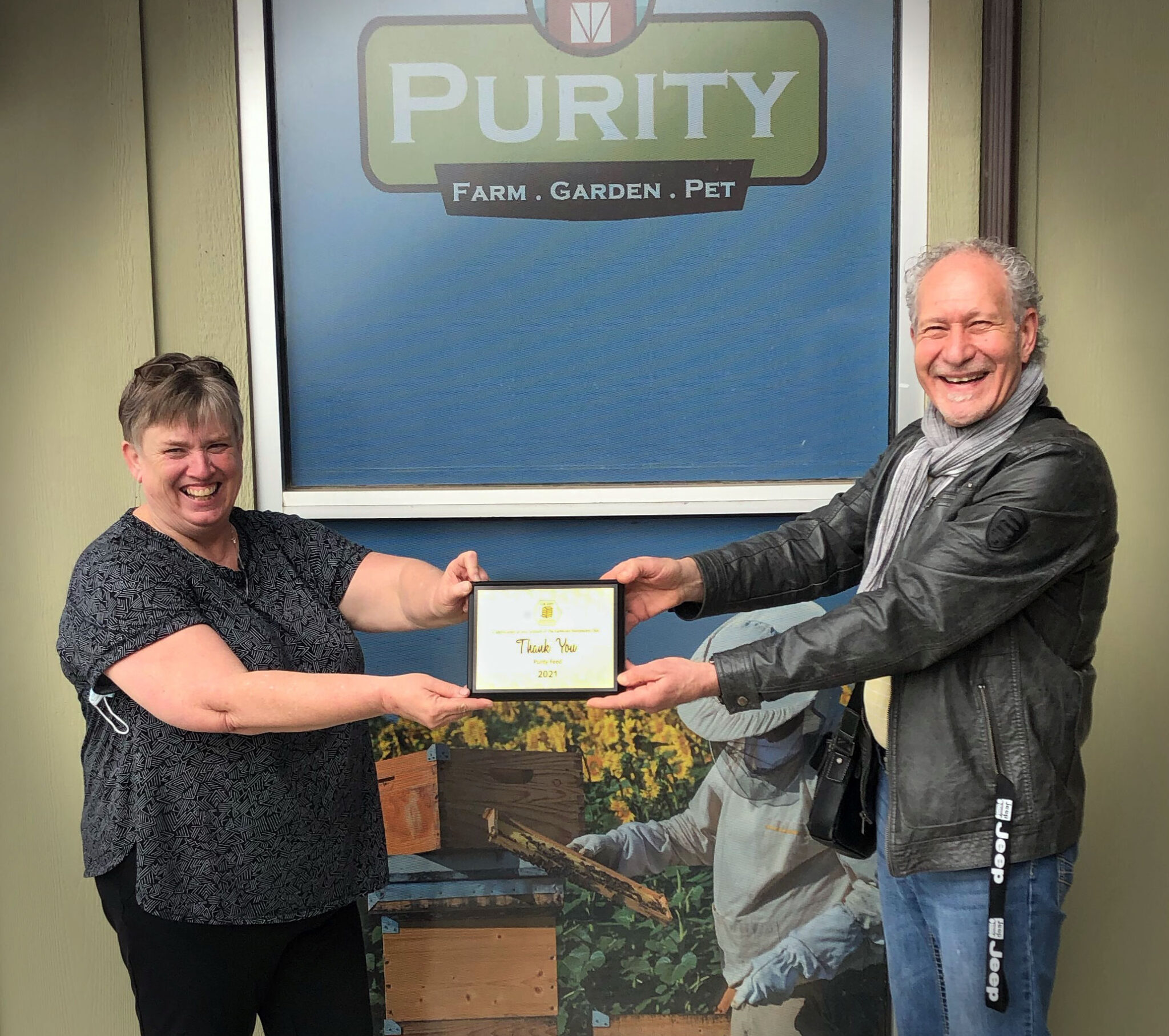 Appreciation Plaque to Purity Feed Kamloops Beekeepers